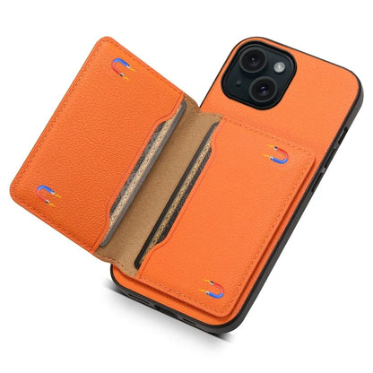 For iPhone 15 Shockproof Case Calf Texture PU Leather Phone Cover