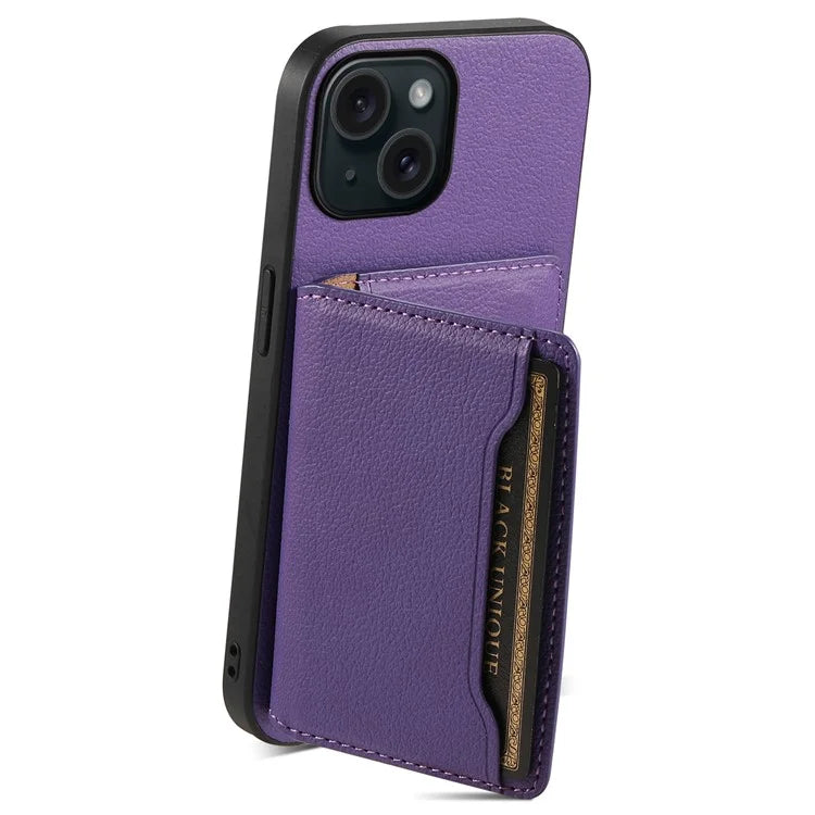 For iPhone 15 Shockproof Case Calf Texture PU Leather Phone Cover