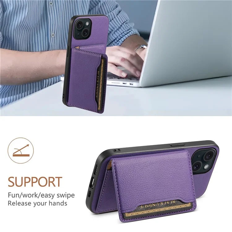 For iPhone 15 Shockproof Case Calf Texture PU Leather Phone Cover