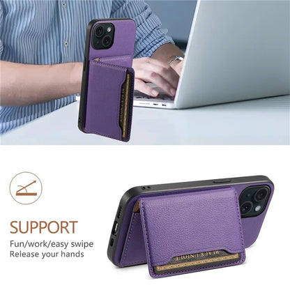 For iPhone 15 Shockproof Case Calf Texture PU Leather Phone Cover