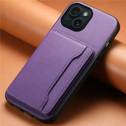 For iPhone 15 Shockproof Case Calf Texture PU Leather Phone Cover