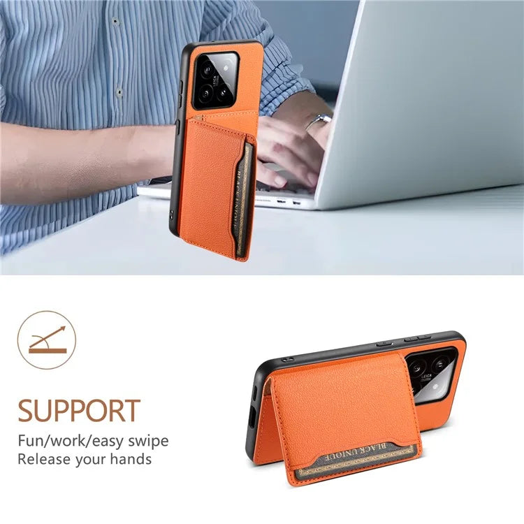 For Xiaomi 14 Case Anti-Scratch Calf Texture Kickstand Phone Cover