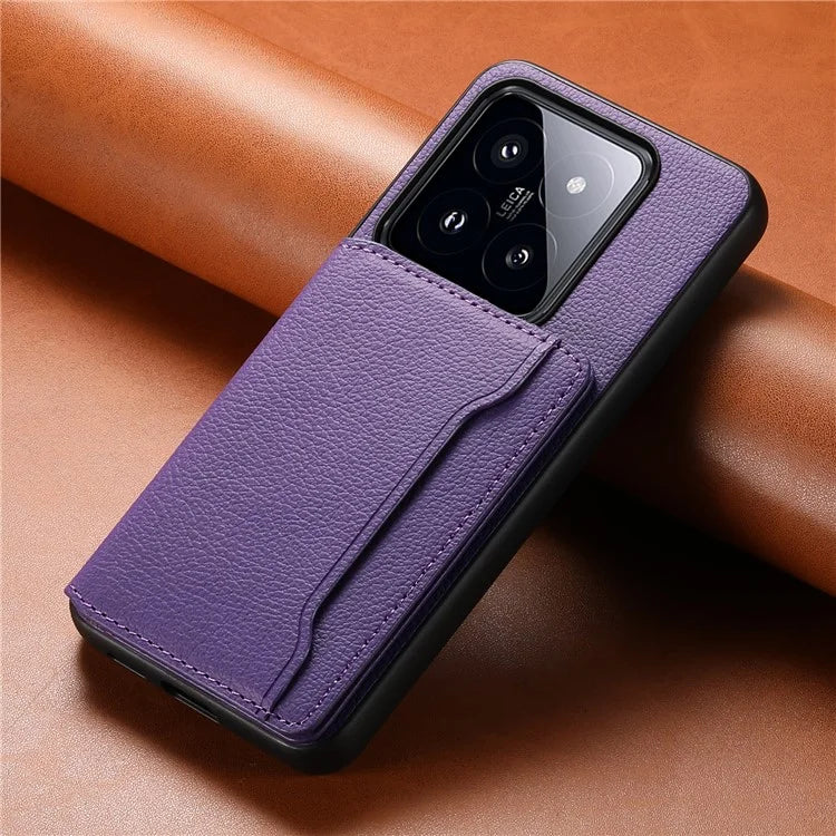 For Xiaomi 14 Pro Case with Card Holder PU Leather Calf Texture Phone Back Cover