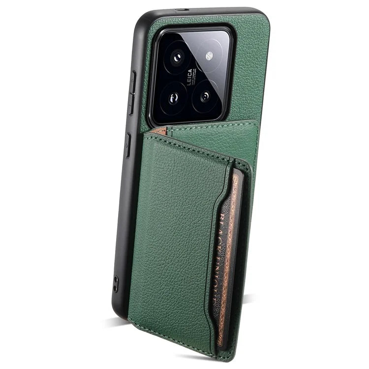 For Xiaomi 14 Pro Case with Card Holder PU Leather Calf Texture Phone Back Cover