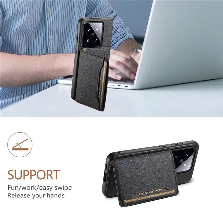 For Xiaomi 14 Pro Case with Card Holder PU Leather Calf Texture Phone Back Cover