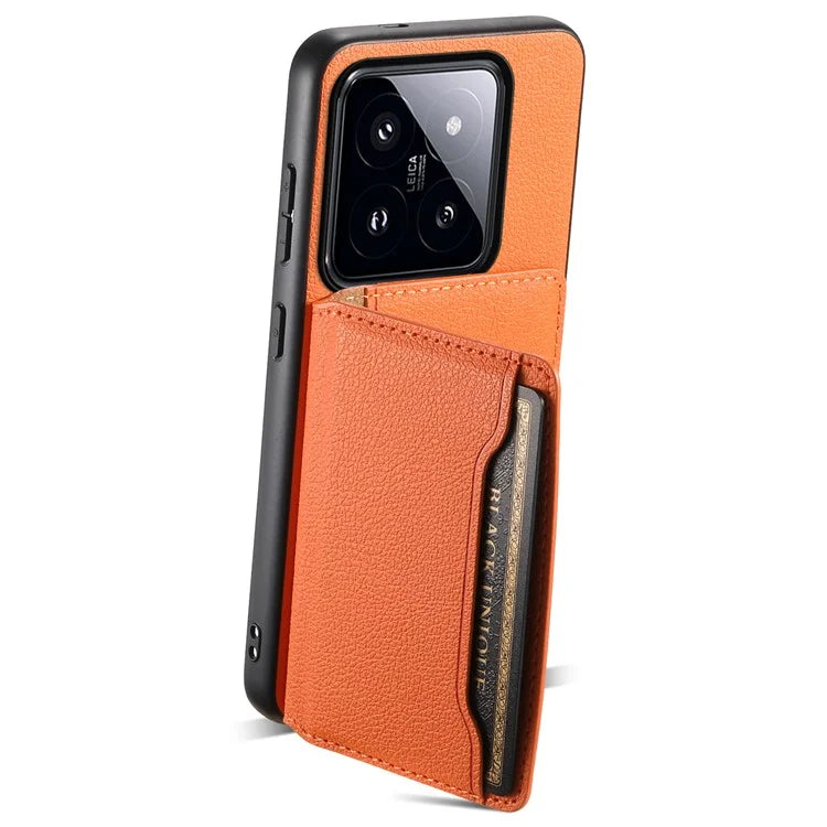 For Xiaomi 14 Pro Case with Card Holder PU Leather Calf Texture Phone Back Cover