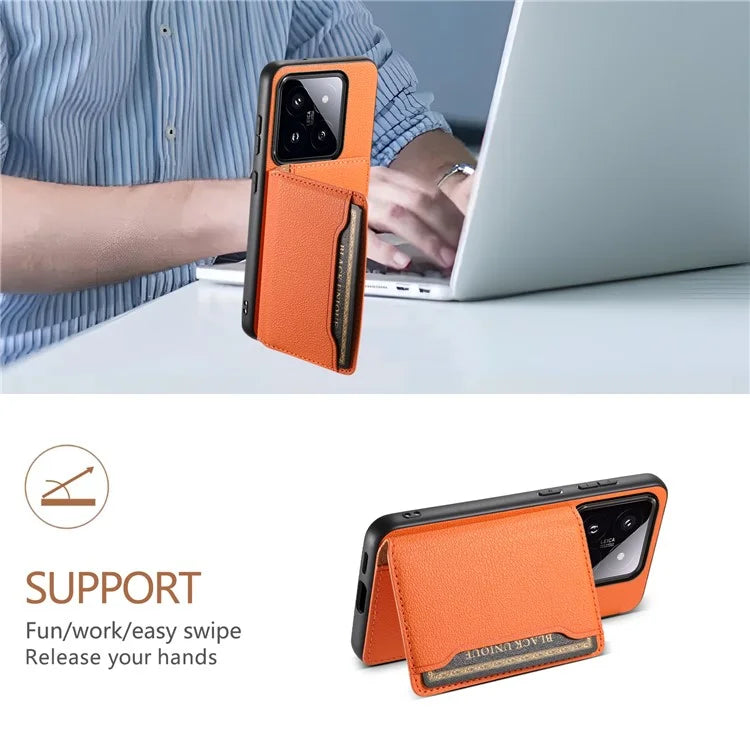 For Xiaomi 14 Pro Case with Card Holder PU Leather Calf Texture Phone Back Cover
