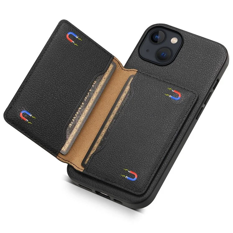 For iPhone 13 Case Card Holder Slots Kickstand PU Leather Phone Back Cover