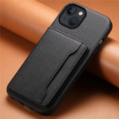 For iPhone 13 Case Card Holder Slots Kickstand PU Leather Phone Back Cover