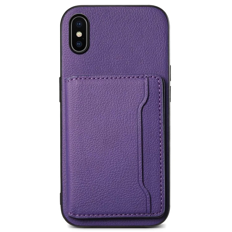 For iPhone X / XS Case Card Slot Calf Texture PU+ PC+TPU Phone Cover with Kickstand