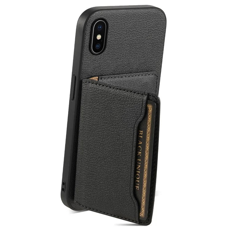 For iPhone X / XS Case Card Slot Calf Texture PU+ PC+TPU Phone Cover with Kickstand
