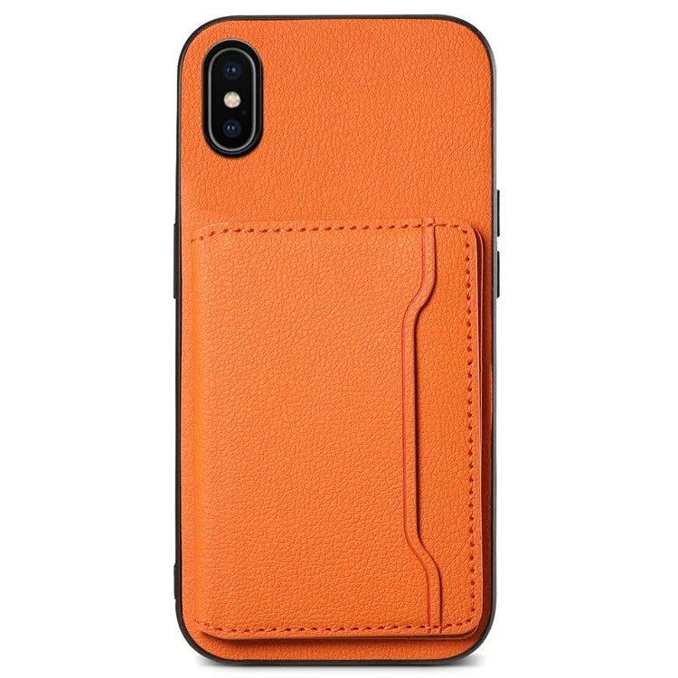For iPhone X / XS Case Card Slot Calf Texture PU+ PC+TPU Phone Cover with Kickstand