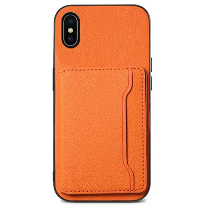 For iPhone X / XS Case Card Slot Calf Texture PU+ PC+TPU Phone Cover with Kickstand
