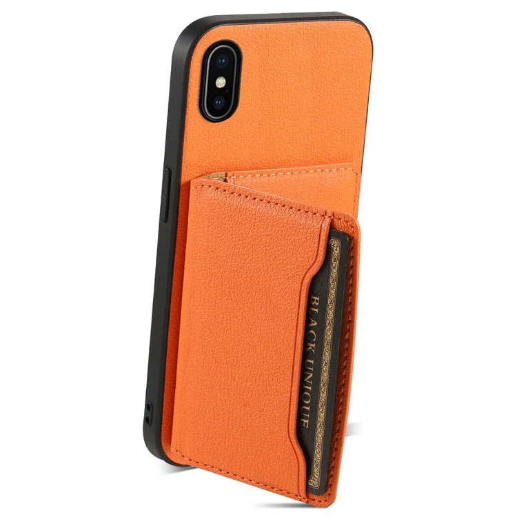 For iPhone X / XS Case Card Slot Calf Texture PU+ PC+TPU Phone Cover with Kickstand