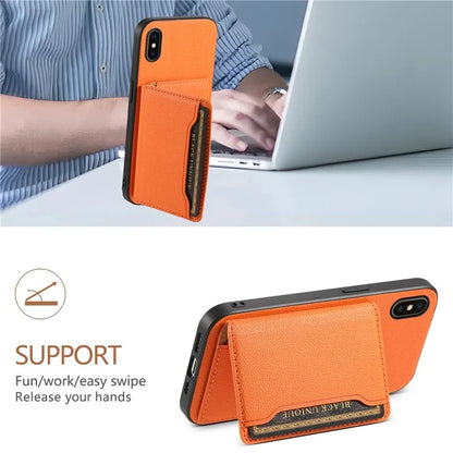 For iPhone X / XS Case Card Slot Calf Texture PU+ PC+TPU Phone Cover with Kickstand