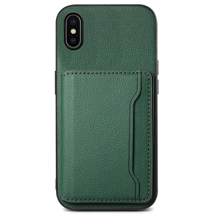 For iPhone X / XS Case Card Slot Calf Texture PU+ PC+TPU Phone Cover with Kickstand