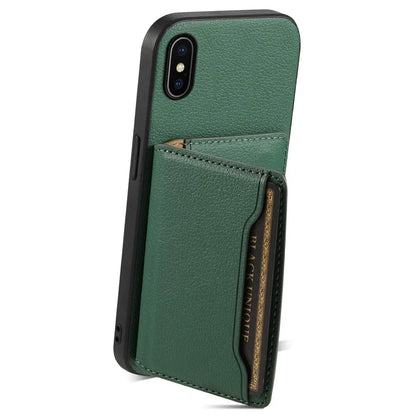 For iPhone X / XS Case Card Slot Calf Texture PU+ PC+TPU Phone Cover with Kickstand