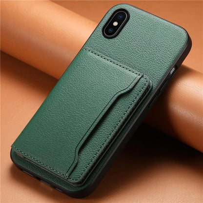 For iPhone X / XS Case Card Slot Calf Texture PU+ PC+TPU Phone Cover with Kickstand