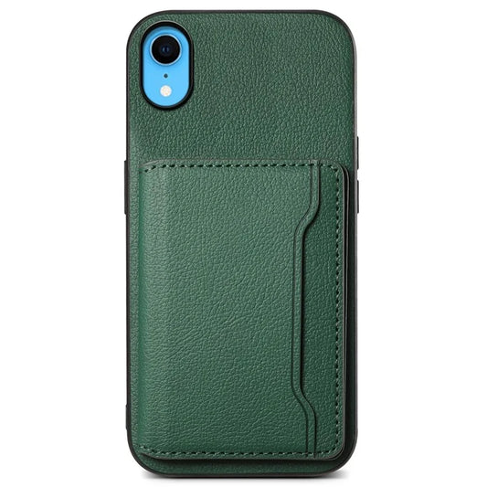 For iPhone XR Case Kickstand Calf Texture PU Leather Coating Phone Cover