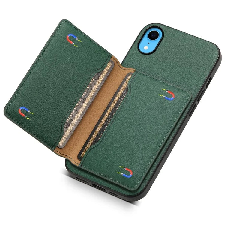 For iPhone XR Case Kickstand Calf Texture PU Leather Coating Phone Cover