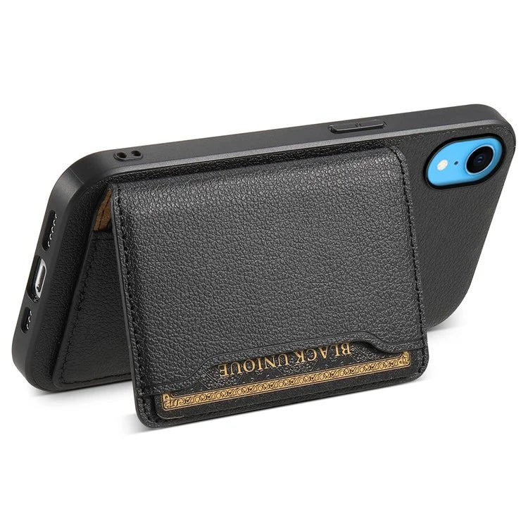 For iPhone XR Case Kickstand Calf Texture PU Leather Coating Phone Cover