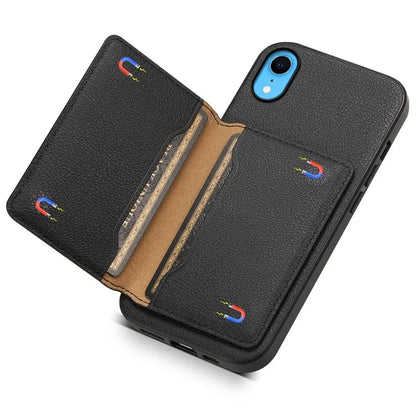 For iPhone XR Case Kickstand Calf Texture PU Leather Coating Phone Cover