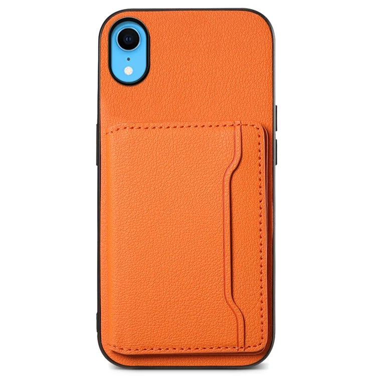 For iPhone XR Case Kickstand Calf Texture PU Leather Coating Phone Cover