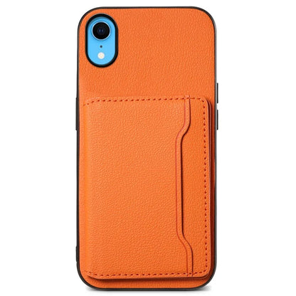 For iPhone XR Case Kickstand Calf Texture PU Leather Coating Phone Cover
