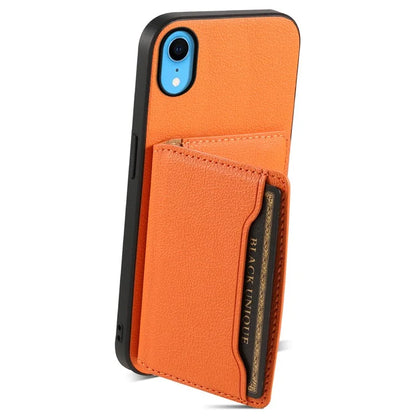 For iPhone XR Case Kickstand Calf Texture PU Leather Coating Phone Cover