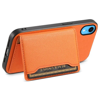 For iPhone XR Case Kickstand Calf Texture PU Leather Coating Phone Cover