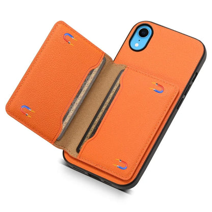 For iPhone XR Case Kickstand Calf Texture PU Leather Coating Phone Cover