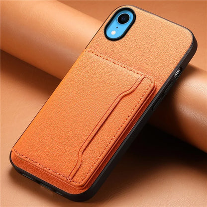 For iPhone XR Case Kickstand Calf Texture PU Leather Coating Phone Cover