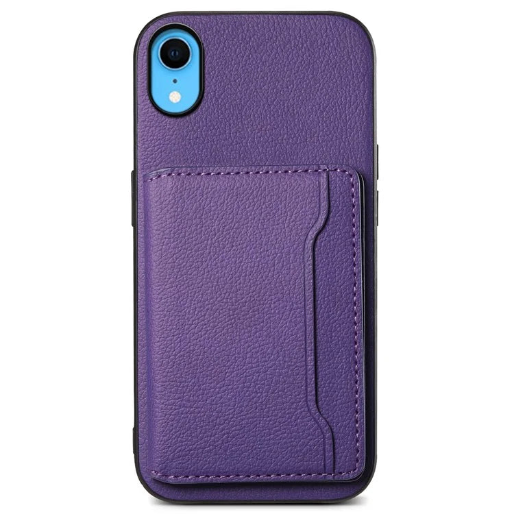 For iPhone XR Case Kickstand Calf Texture PU Leather Coating Phone Cover
