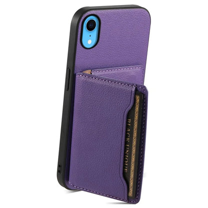 For iPhone XR Case Kickstand Calf Texture PU Leather Coating Phone Cover