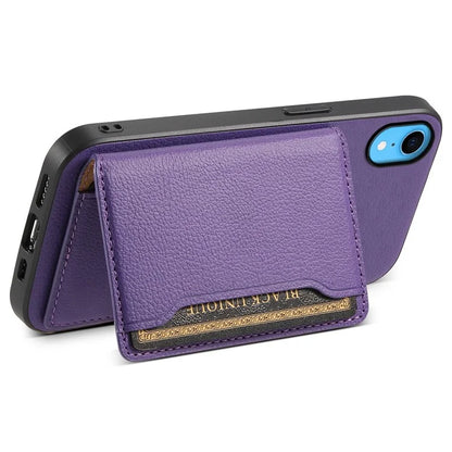 For iPhone XR Case Kickstand Calf Texture PU Leather Coating Phone Cover