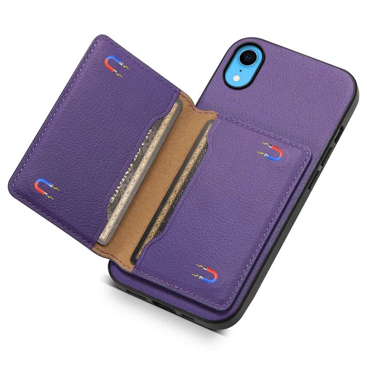 For iPhone XR Case Kickstand Calf Texture PU Leather Coating Phone Cover