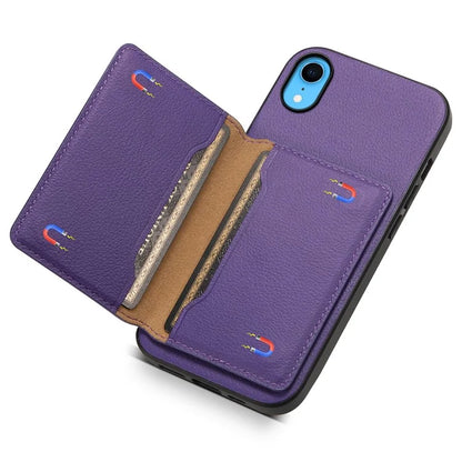 For iPhone XR Case Kickstand Calf Texture PU Leather Coating Phone Cover