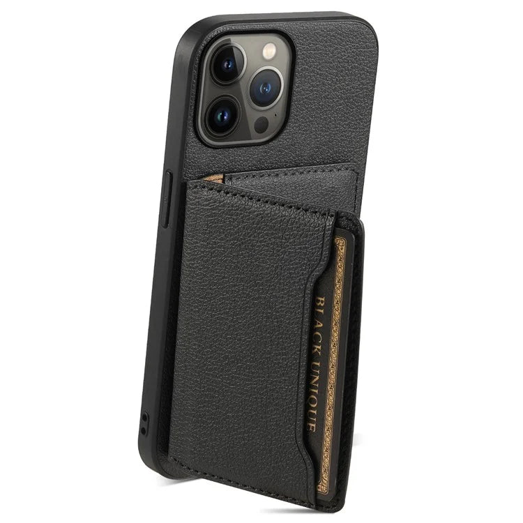 For iPhone 13 Pro Max Case Calf Texture PU Leather Back Cover with Card Holder