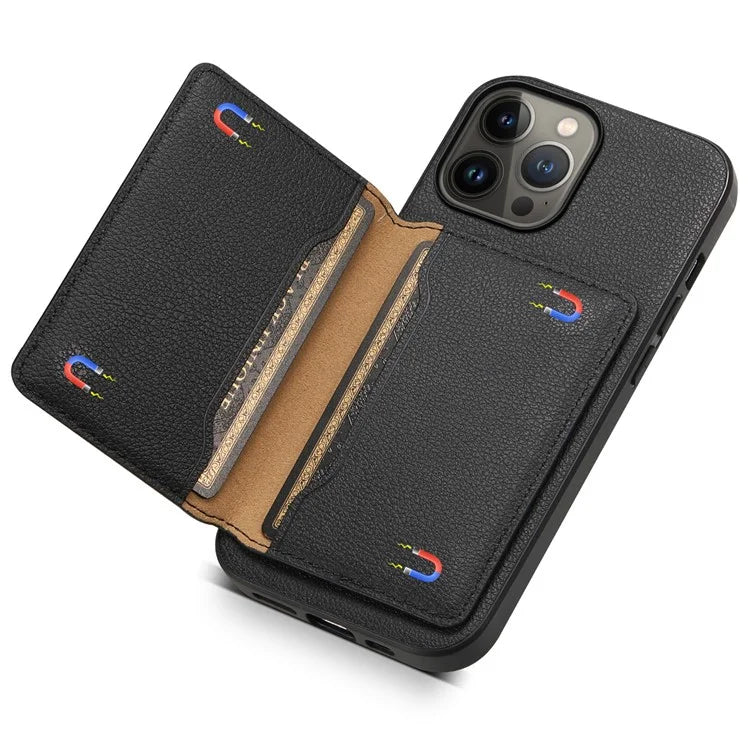 For iPhone 13 Pro Max Case Calf Texture PU Leather Back Cover with Card Holder