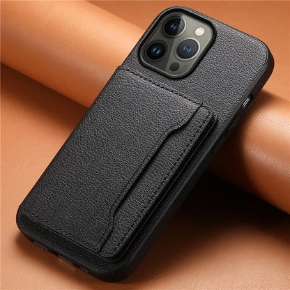 For iPhone 13 Pro Max Case Calf Texture PU Leather Back Cover with Card Holder