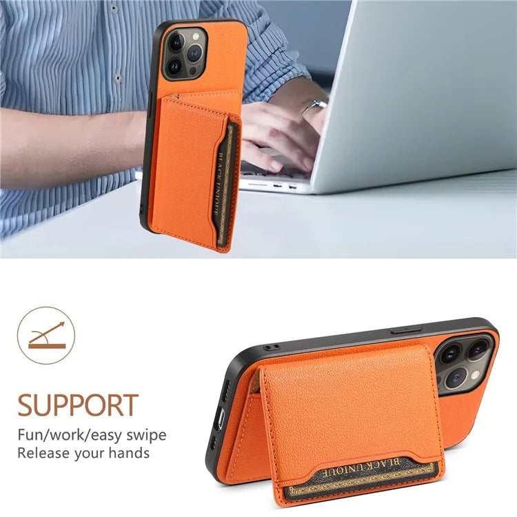 For iPhone 13 Pro Max Case Calf Texture PU Leather Back Cover with Card Holder