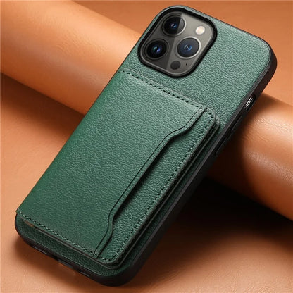 For iPhone 13 Pro Max Case Calf Texture PU Leather Back Cover with Card Holder