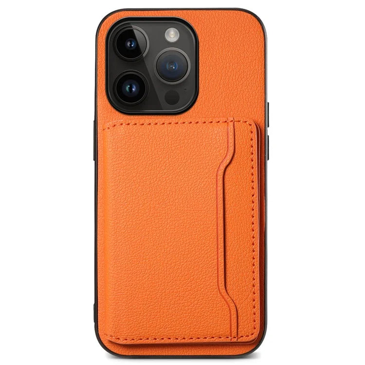 For iPhone 14 Pro Kickstand Case Card Slot Calf Texture PU+ PC+TPU Phone Case