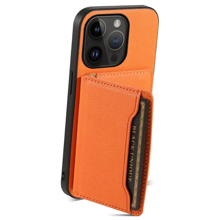 For iPhone 14 Pro Kickstand Case Card Slot Calf Texture PU+ PC+TPU Phone Case