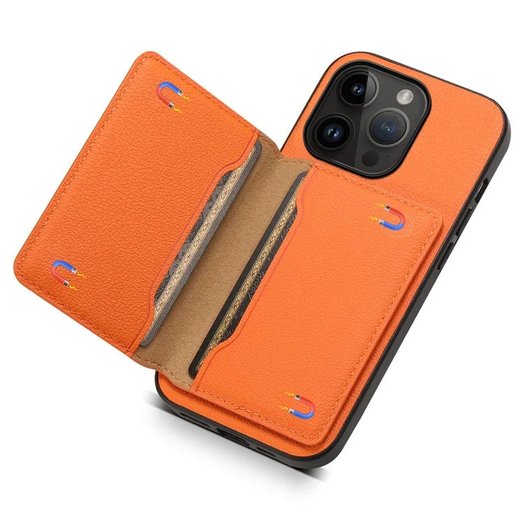 For iPhone 14 Pro Kickstand Case Card Slot Calf Texture PU+ PC+TPU Phone Case