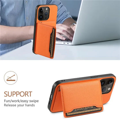 For iPhone 14 Pro Kickstand Case Card Slot Calf Texture PU+ PC+TPU Phone Case