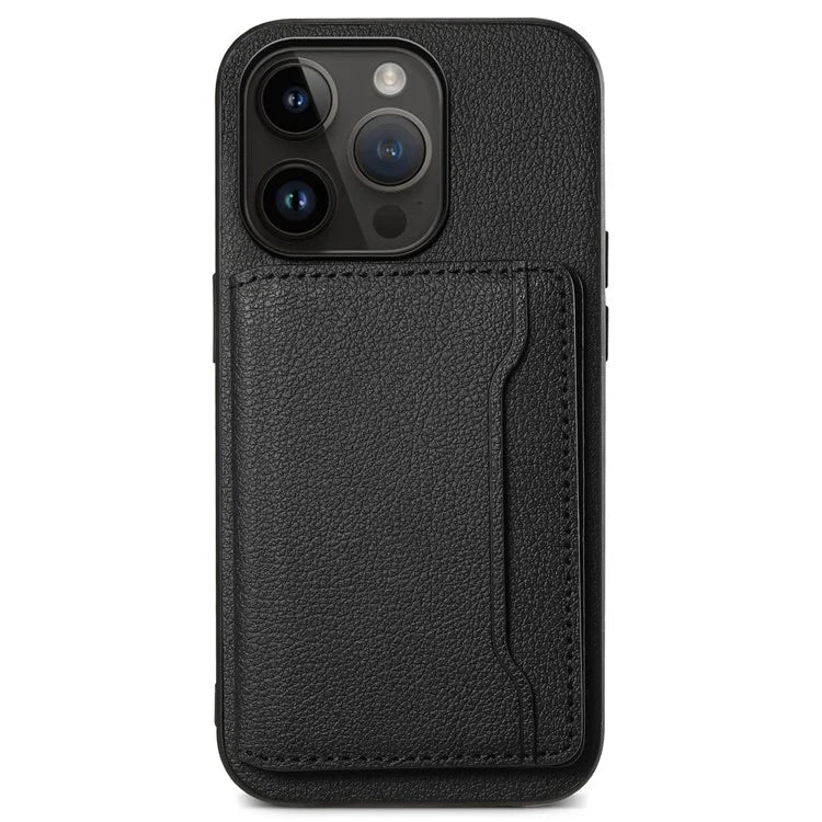 For iPhone 14 Pro Kickstand Case Card Slot Calf Texture PU+ PC+TPU Phone Case