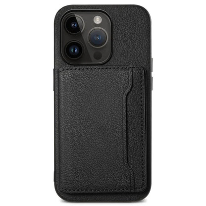 For iPhone 14 Pro Kickstand Case Card Slot Calf Texture PU+ PC+TPU Phone Case