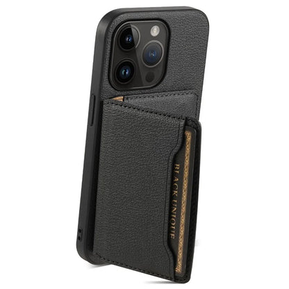 For iPhone 14 Pro Kickstand Case Card Slot Calf Texture PU+ PC+TPU Phone Case