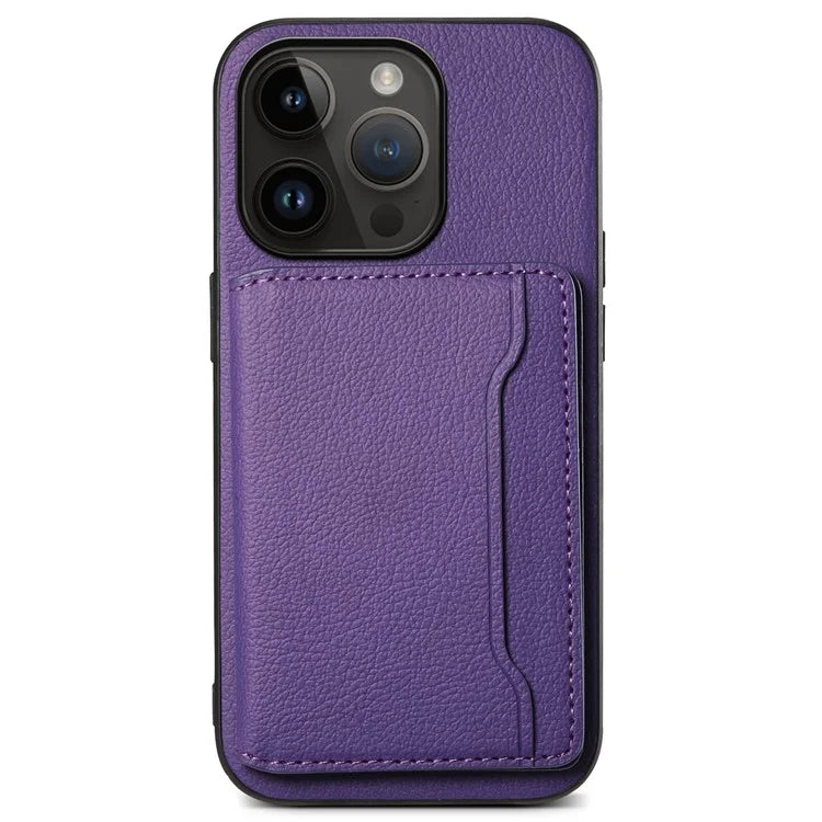 For iPhone 14 Pro Kickstand Case Card Slot Calf Texture PU+ PC+TPU Phone Case
